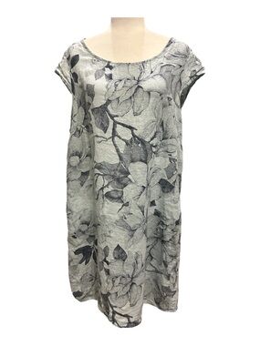 Lingo L’Arno Blue Floral Print Linen Dress- Made In Italy